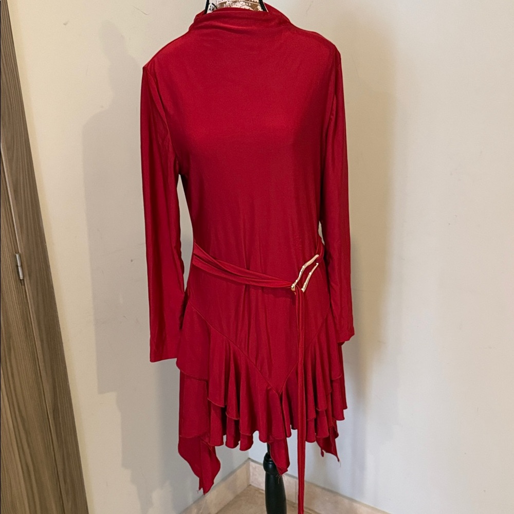 SHEIN Red Long Sleeve Dress with Asymmetrical Hem